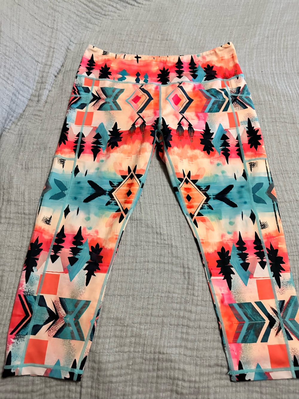 Constantly Varied Gear Aztec Capri Leggings - Teal, Coral & Black